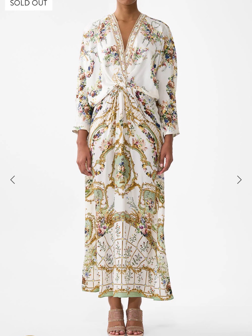 Camilla Twist Front Batwing Dress White Gold Dressing Room Drama Print Sz 14